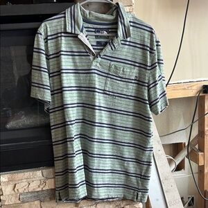 The North Face Green and Black Striped Polo Shirt